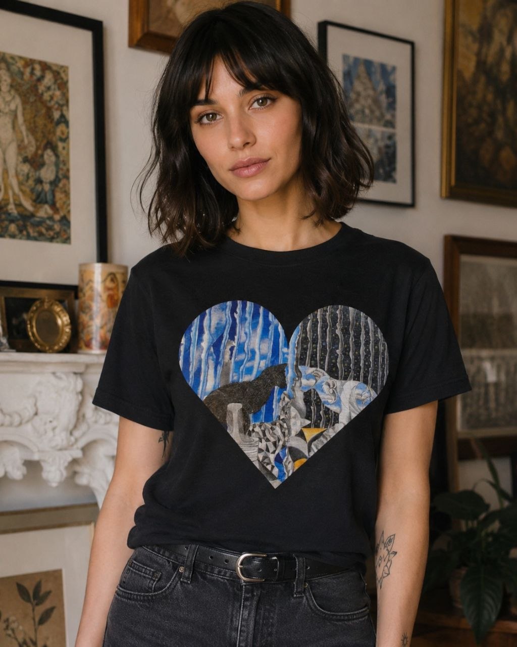 T-shirt artistique – Deux Chats en Miroir
